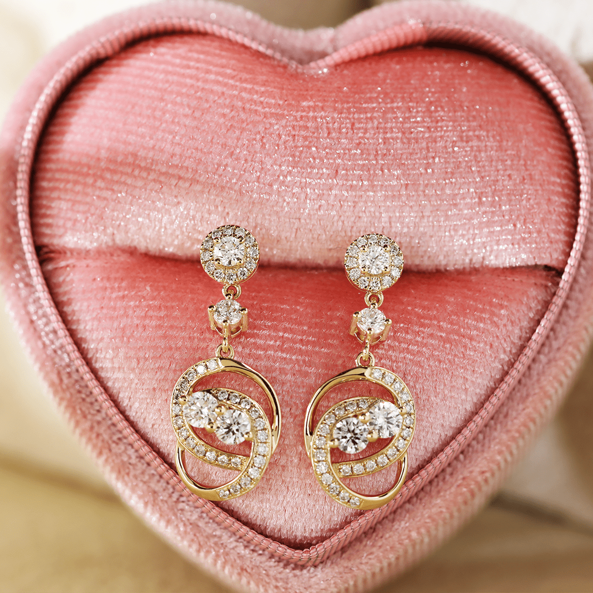 14K Yellow Gold Round Lab Diamond Celestial Ring - Inspired Stud Earrings - FIORESE JEWELRY