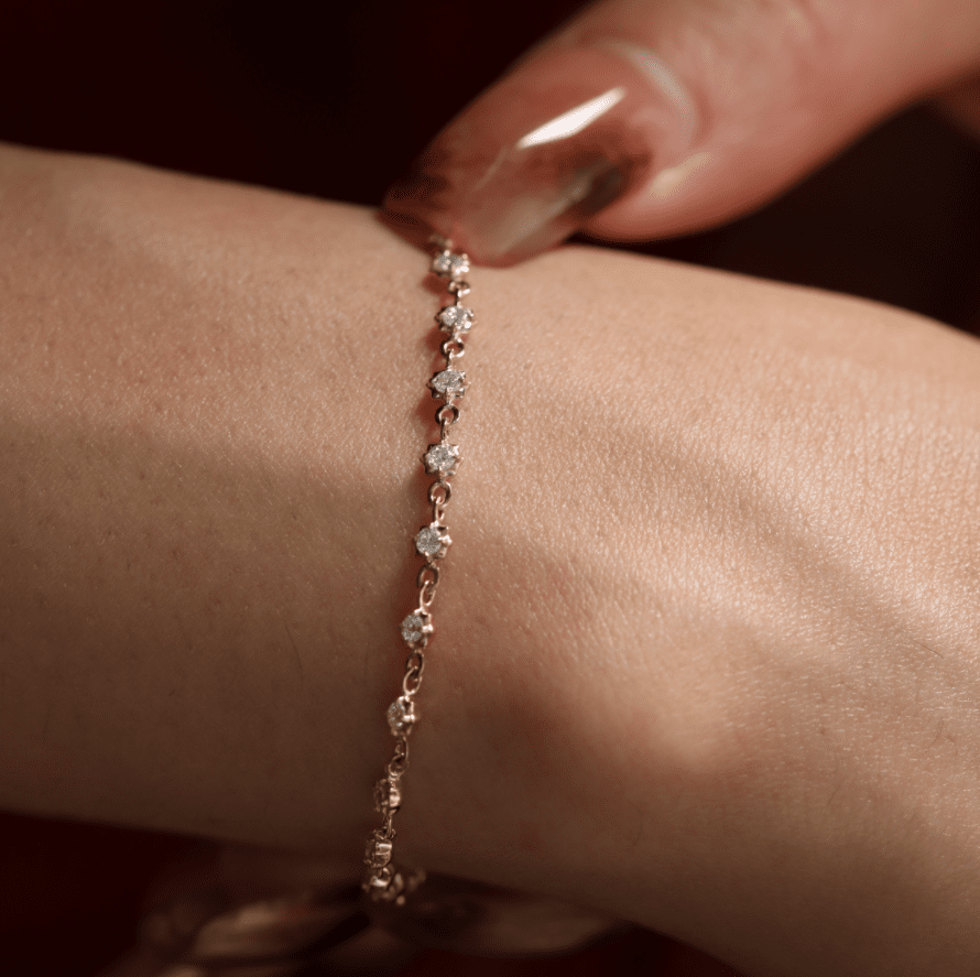 14K Yellow Gold Round Lab Dimaond Star Bezel Station Bracelet - FIORESE JEWELRY