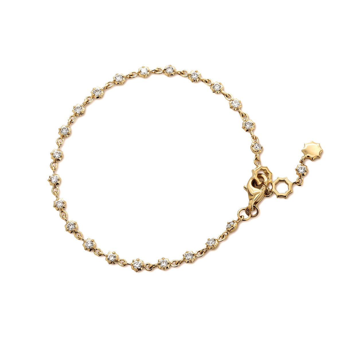 14K Yellow Gold Round Lab Dimaond Star Bezel Station Bracelet - FIORESE JEWELRY