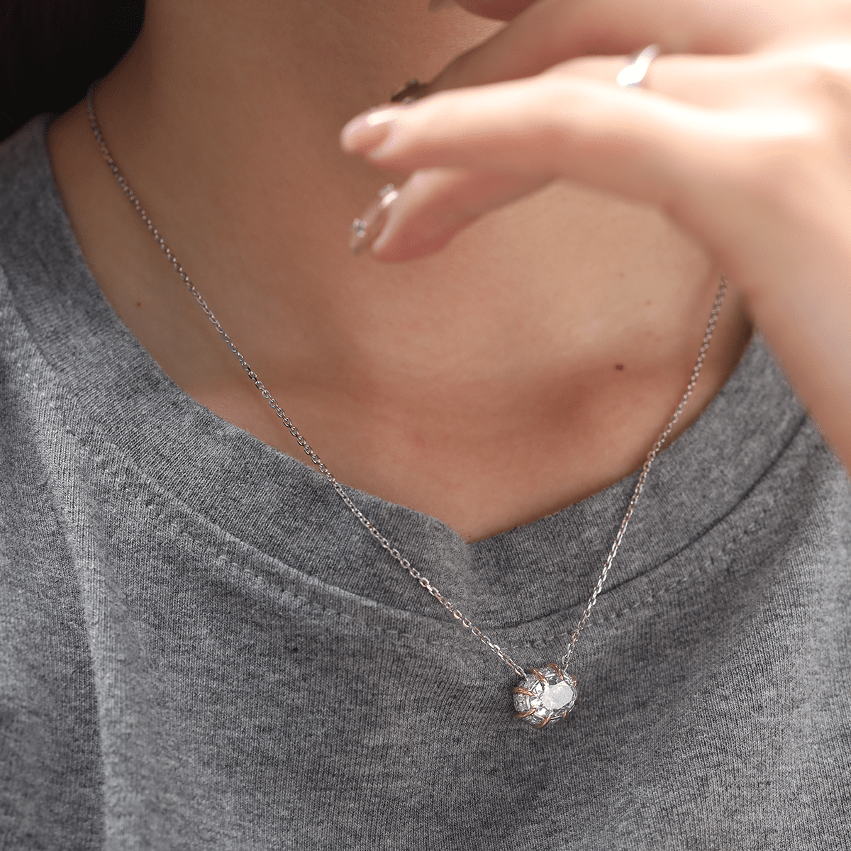 14K Yellow & White Gold 2.5ct Oval Cut Lab Diamond Halo Pendant Necklace - FIORESE JEWELRY