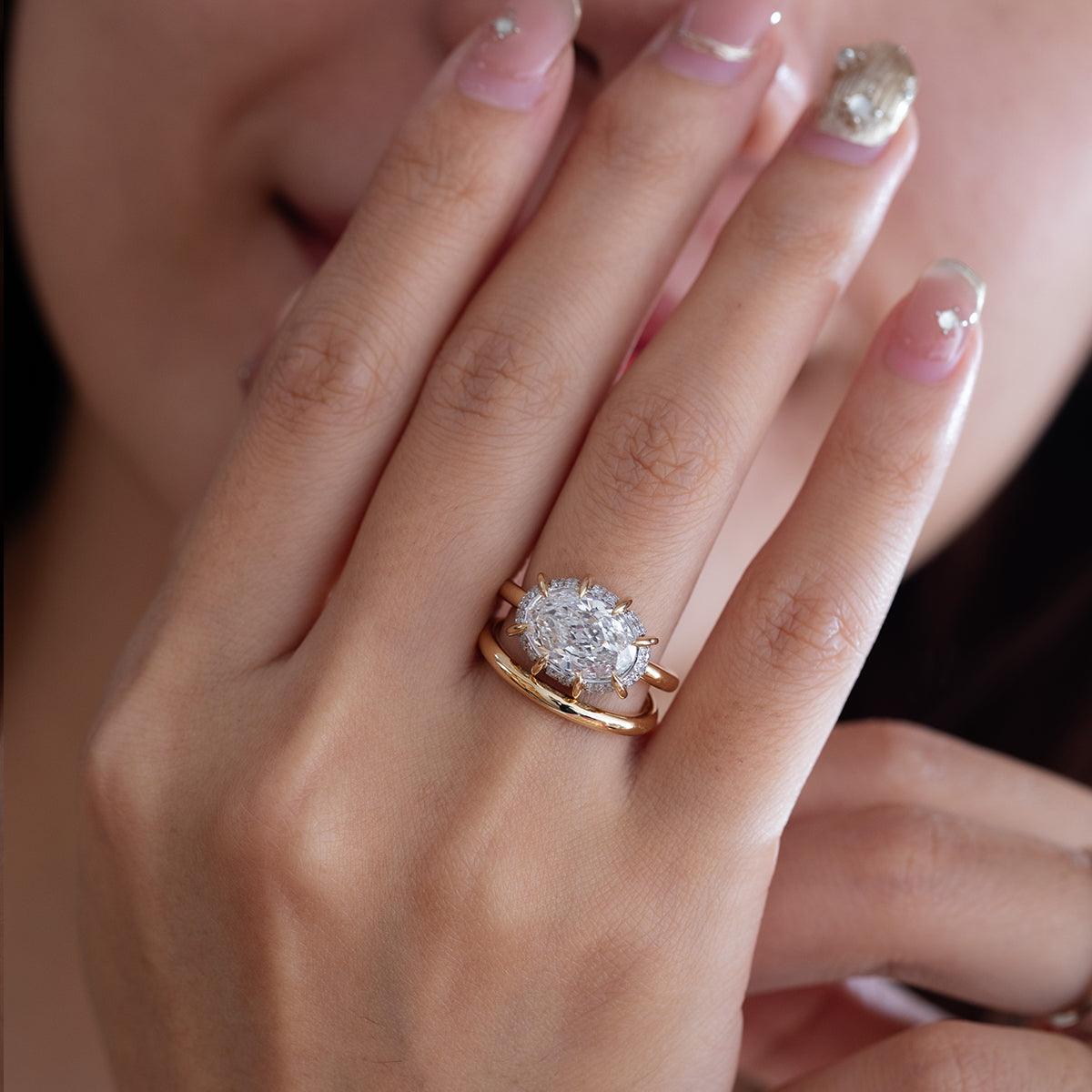 14K Yellow & White Gold 2.5ct Oval Cut Lab Diamond Halo Ring - FIORESE JEWELRY