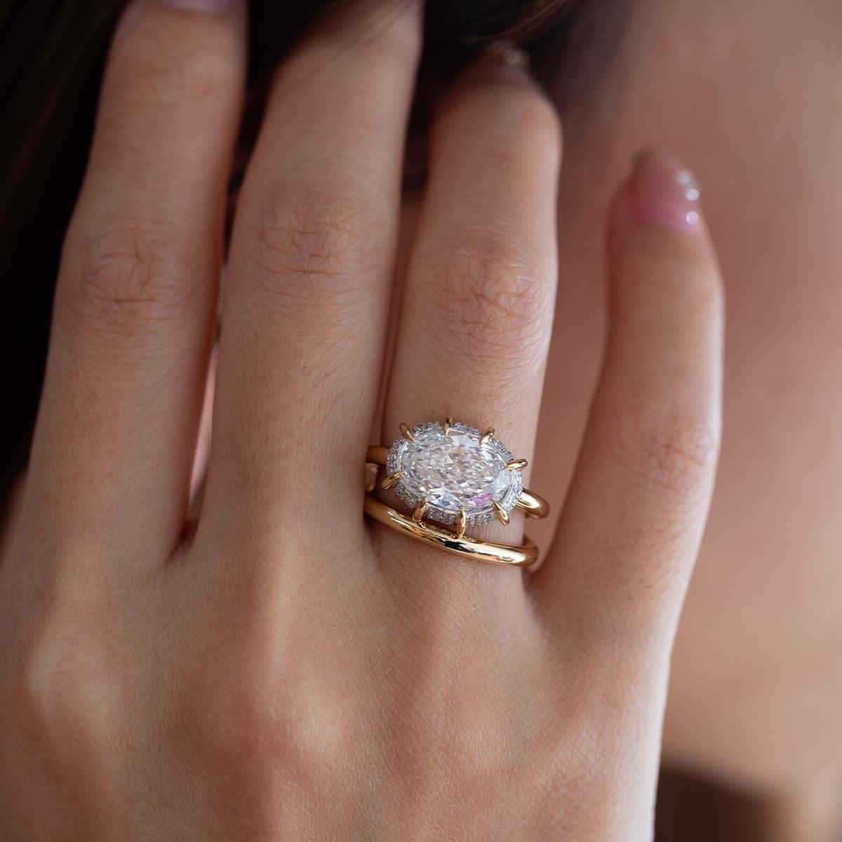 14K Yellow & White Gold 2.5ct Oval Cut Lab Diamond Halo Ring - FIORESE JEWELRY
