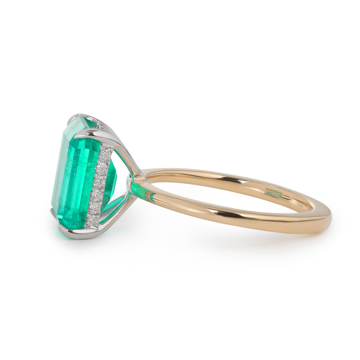 14K Yellow & White Gold 3ct Zambian Lab Emerald 4 Claw Prongs Hidden Halo Engagement Ring - FIORESE JEWELRY