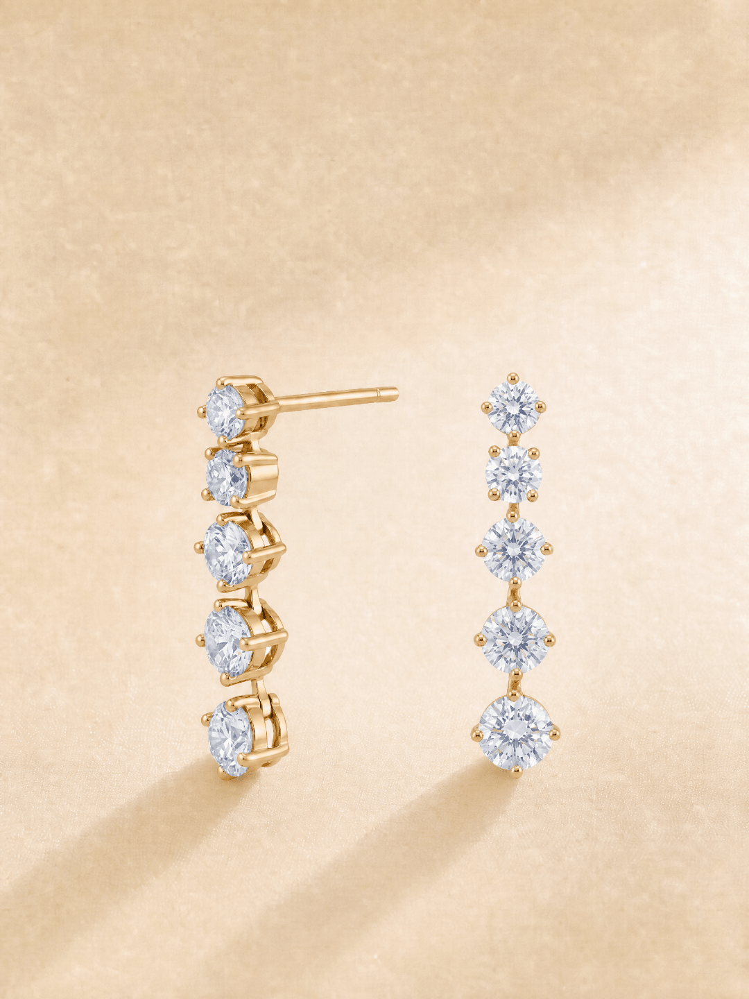 18K Solid Yellow Gold Vertical Drop Link Lab‑Grown Diamond Earrings - LGG Jewelry