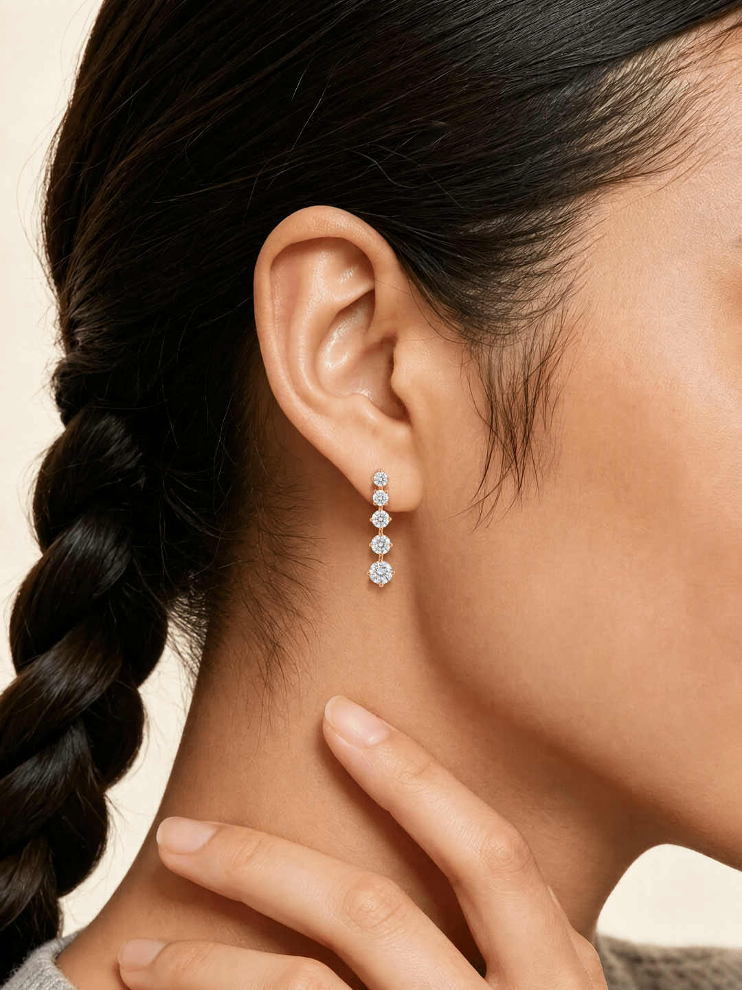 18K Solid Yellow Gold Vertical Drop Link Lab‑Grown Diamond Earrings - LGG Jewelry