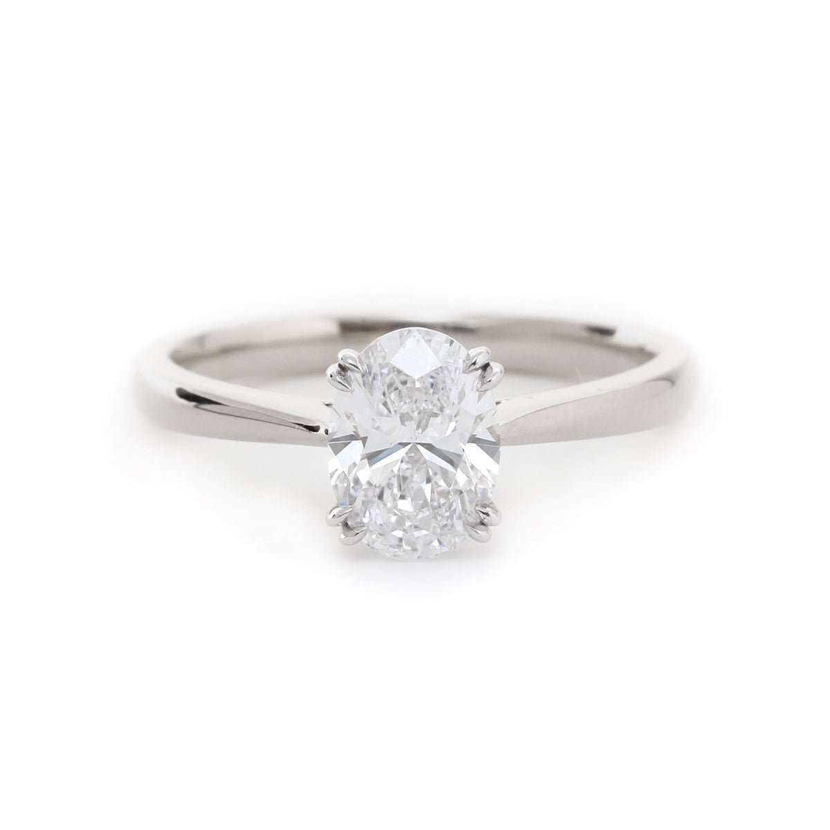 18K White Gold 1 Carat Oval Diamond Ring with Tapered Band and Cathedral Setting - FIORESE JEWELRY