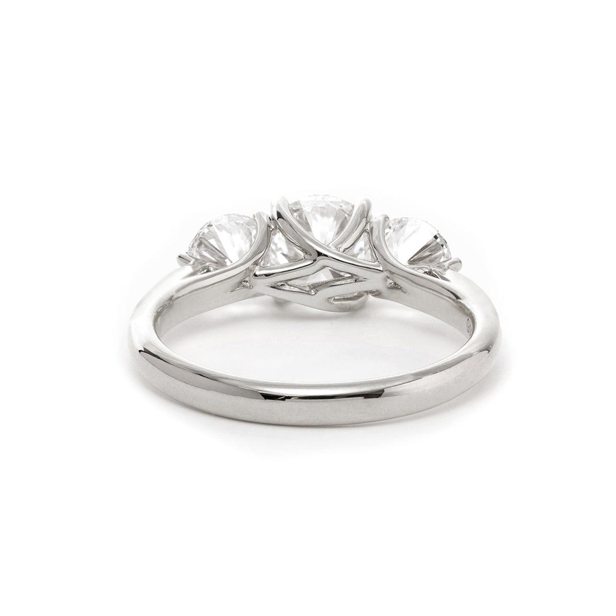 18K White Gold 1ct Old European Cut Lab Diamond Three Stone Ring - FIORESE JEWELRY