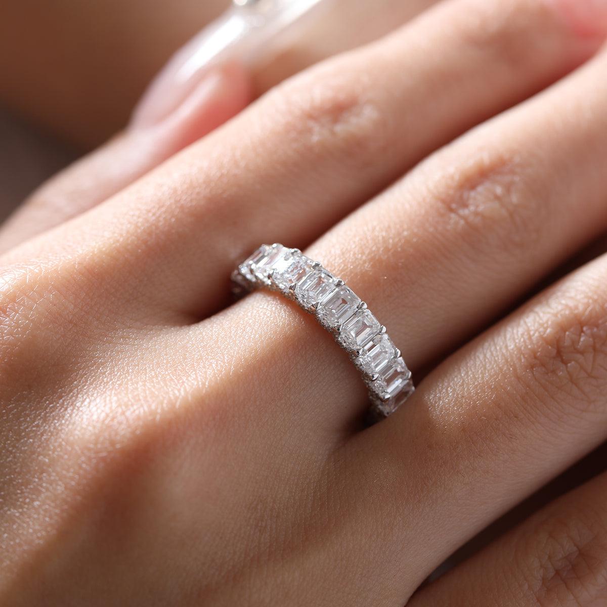 18K White Gold Emerald Cut & Round Cut Lab Diamond Eternity Ring - FIORESE JEWELRY