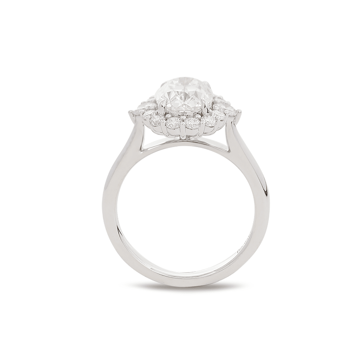 18K Yellow Gold 2ct Oval Old Mine Cut Lab Diamond Vintage Ring with a Round Diamond Halo - FIORESE JEWELRY