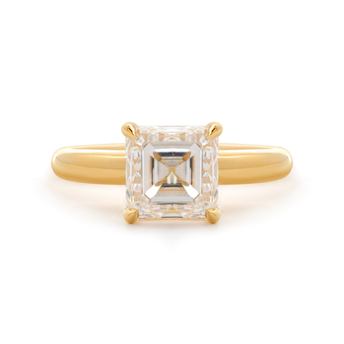 18k Yellow Gold 3ct Asscher Cut Lab Diamond 4 Claw Prong Basket Setting Ring - FIORESE JEWELRY