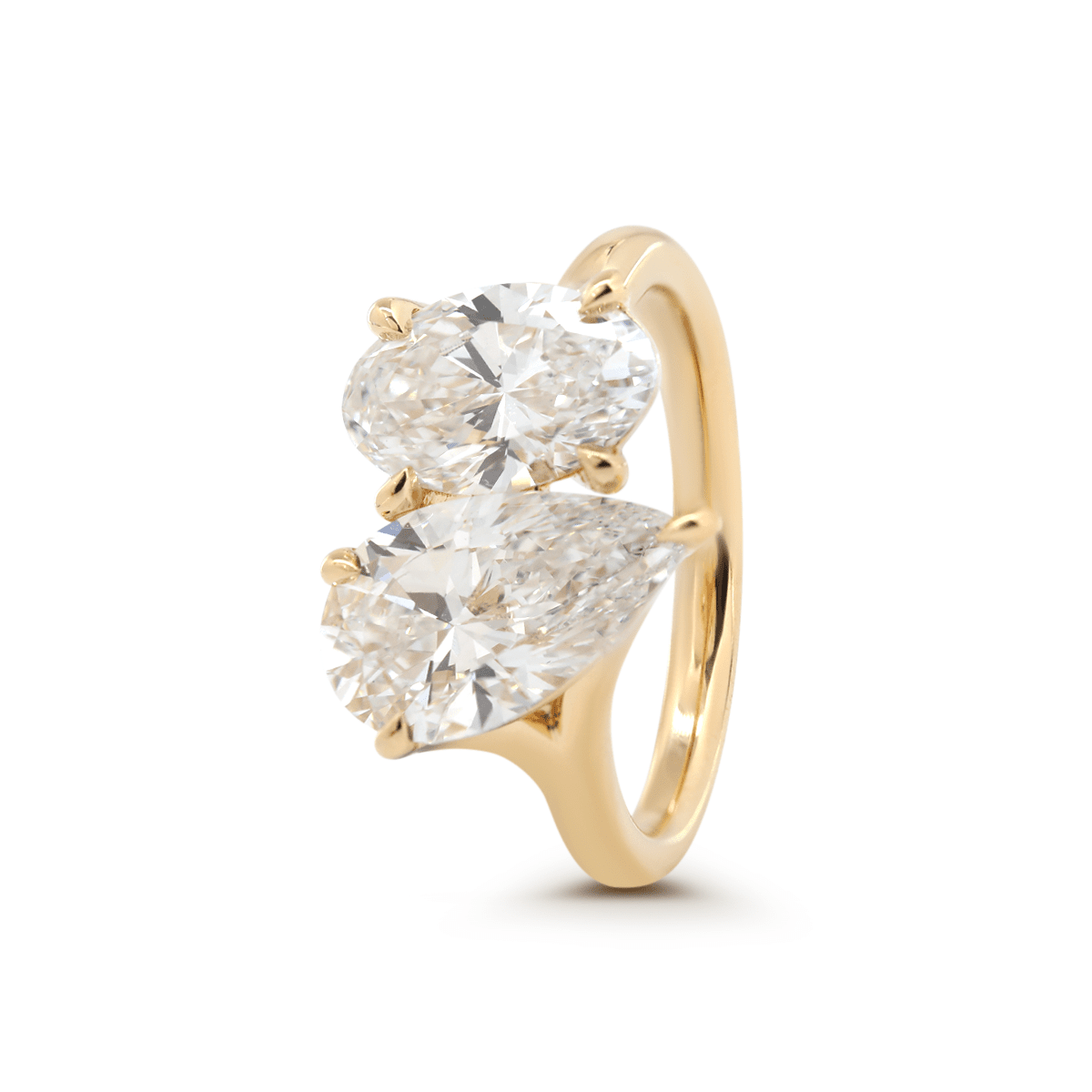 18K Yellow Gold Oval and Pear Lab Diamond Toi et Moi Ring - FIORESE JEWELRY