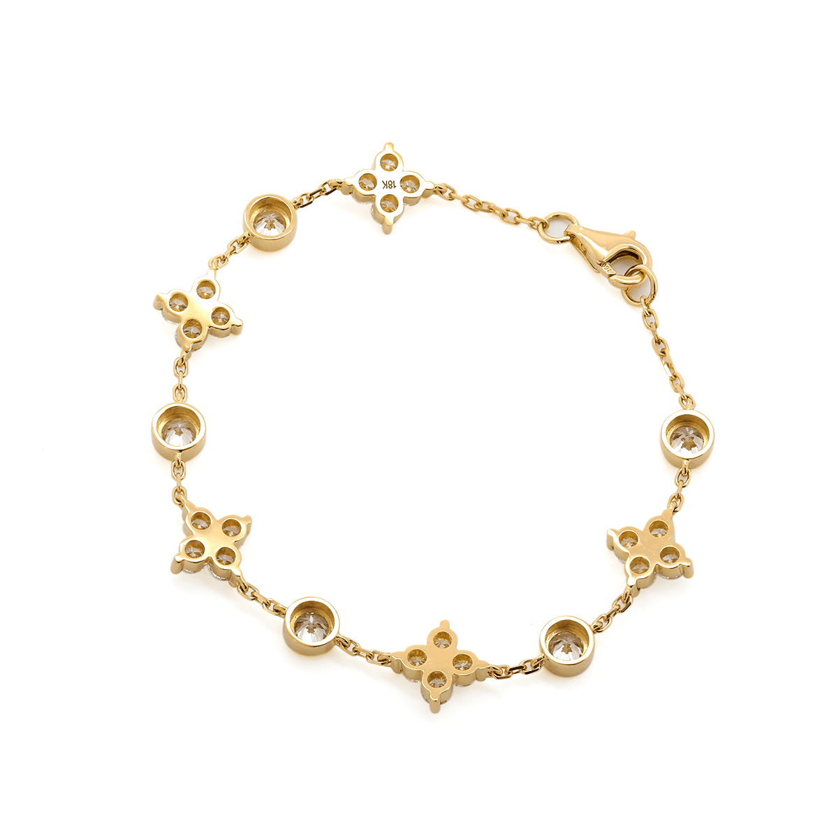 18K Yellow Gold Round Lab Diamond Fancy Shape Station Bracelet - FIORESE JEWELRY