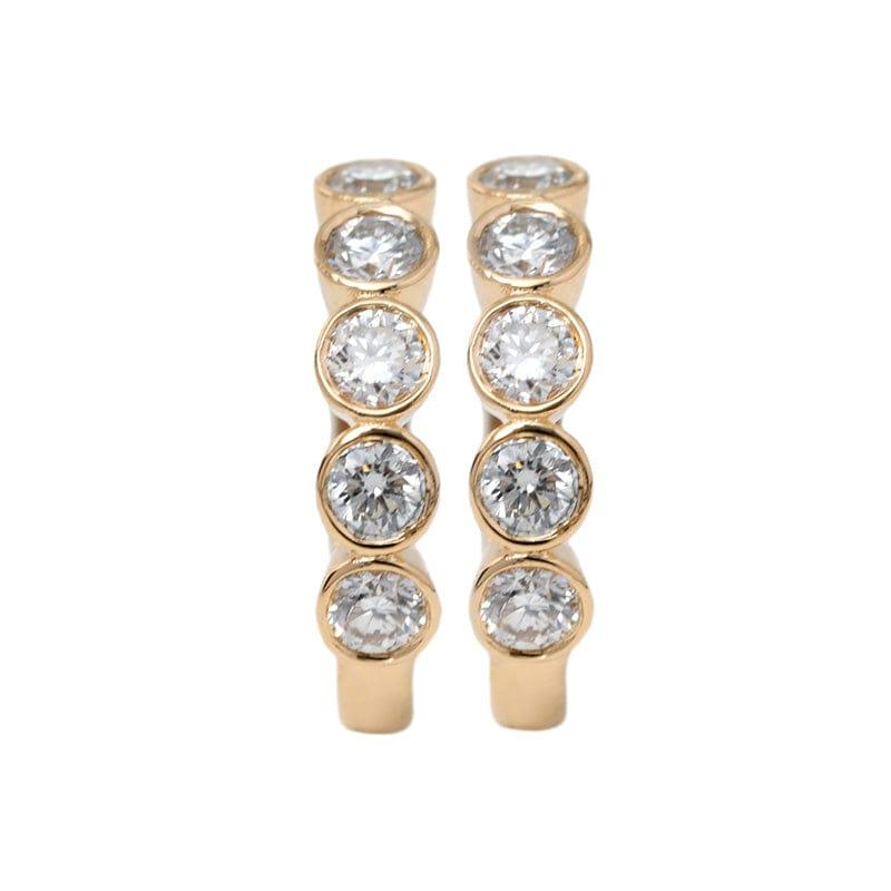 18K Yellow Gold Round Lab Diamond Five - stone Bezel Huggie Earrings - FIORESE JEWELRY