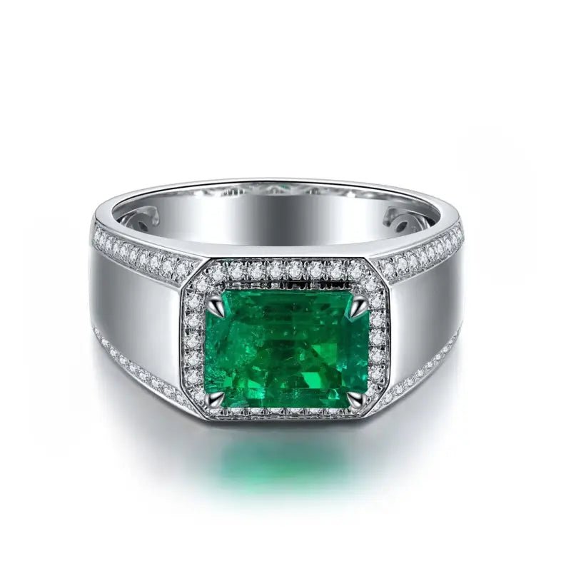 2.5 Ct Columbia Lab Emerald Halo Wedding Ring For Men - LGG Jewelry