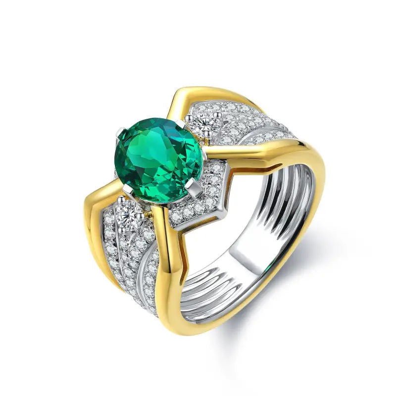 2.5 Ct Oval Shape Columbia Lab Emerald 14K Yellow Gold Wedding Ring For Men - LGG Jewelry