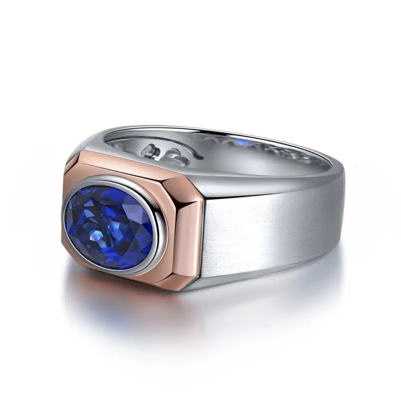 2.64 Ct Oval Shape Lab Blue Sapphire Bezel Wedding Ring For Men - LGG Jewelry