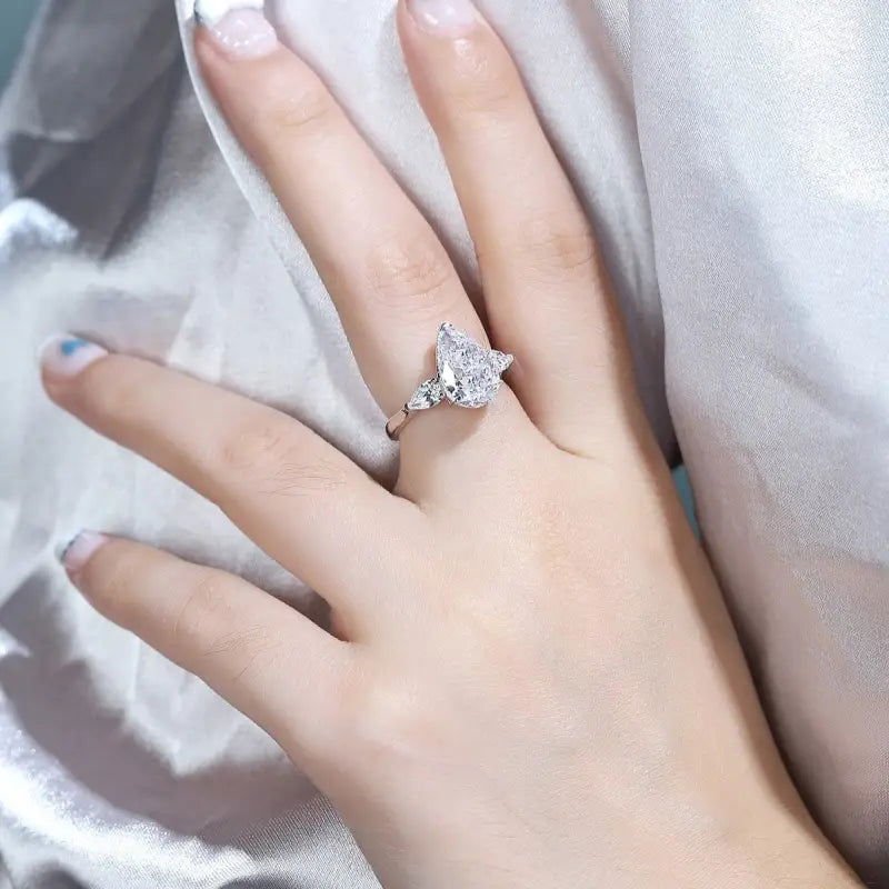 3 Ct Pear Shape Lab Diamond Three-Stone Engagement Ring - LGG Jewelry