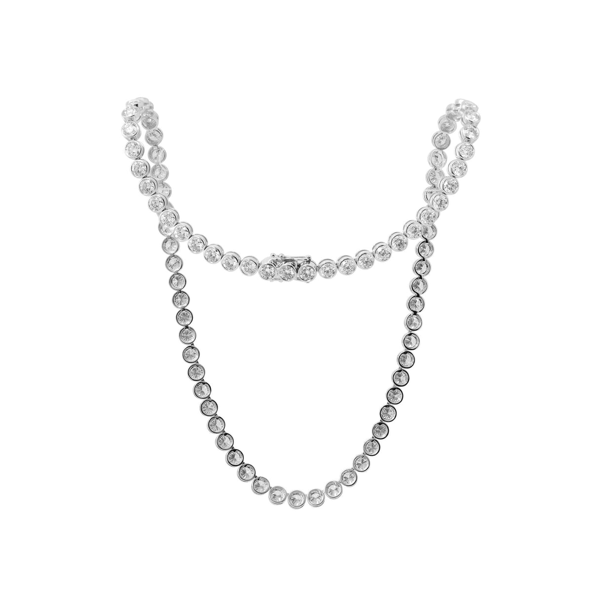 3.8mm Round Cut Lab Diamond Bezel Basket Tennis Necklace - FIORESE JEWELRY