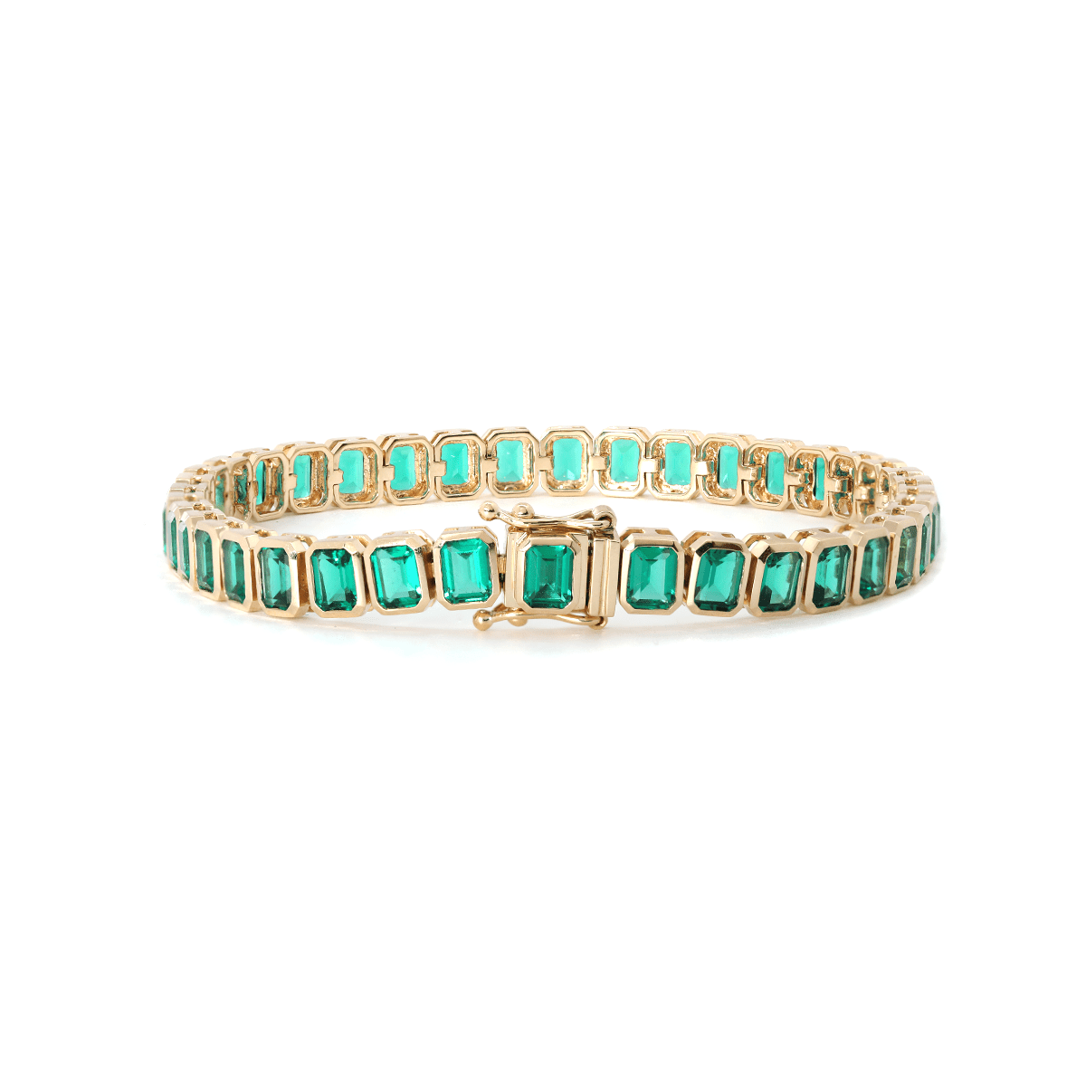 4×3mm Emerald Cut Lab Zambian Emerald Bezel - Set Tennis Bracelet with Box Clasp and Double Safety - FIORESE JEWELRY