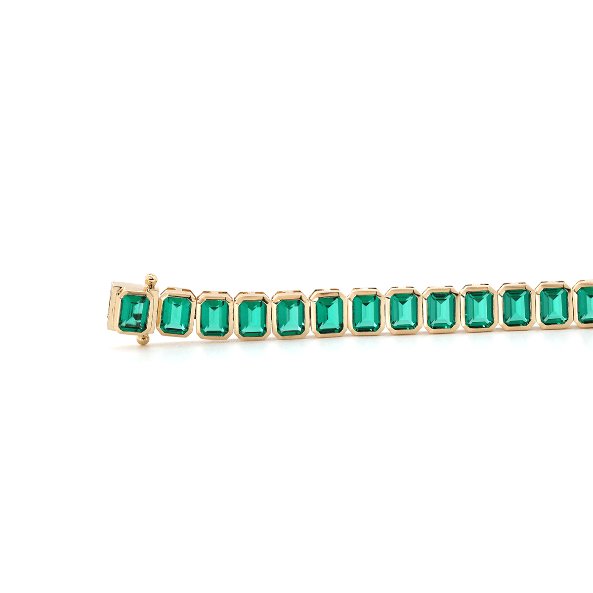 4×3mm Emerald Cut Lab Zambian Emerald Bezel - Set Tennis Bracelet with Box Clasp and Double Safety - FIORESE JEWELRY