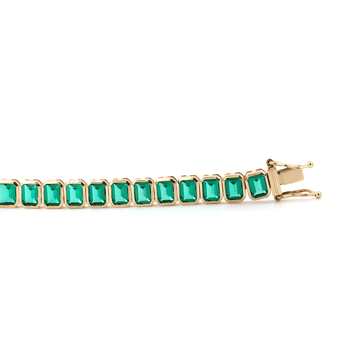 4×3mm Emerald Cut Lab Zambian Emerald Bezel - Set Tennis Bracelet with Box Clasp and Double Safety - FIORESE JEWELRY