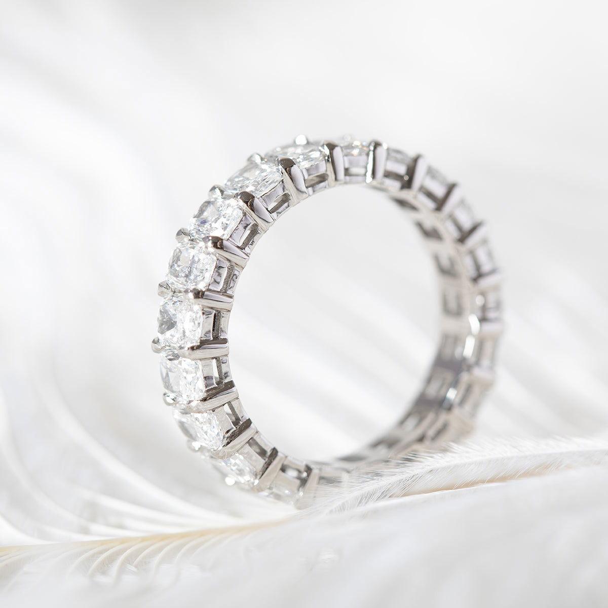 4*3mm Radiant Cut Lab Diamond Shared Claw Prong Basket Eternity Ring - FIORESE JEWELRY
