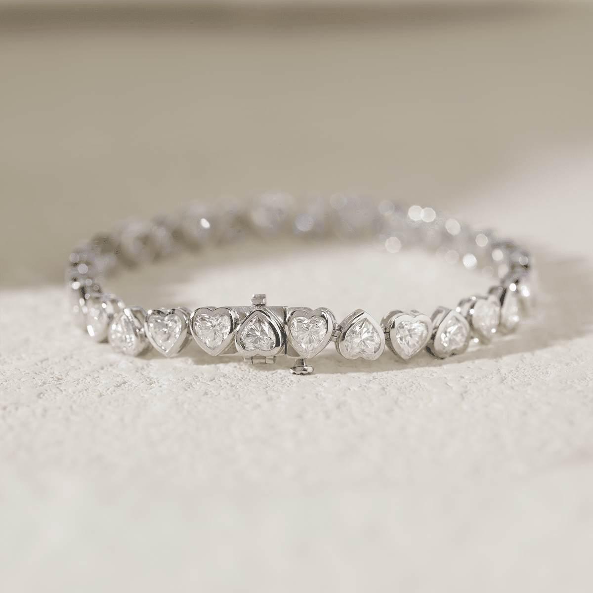 4×4mm Heart - Shaped Lab Diamond Bezel - Set Tennis Bracelet with Box Clasp - FIORESE JEWELRY