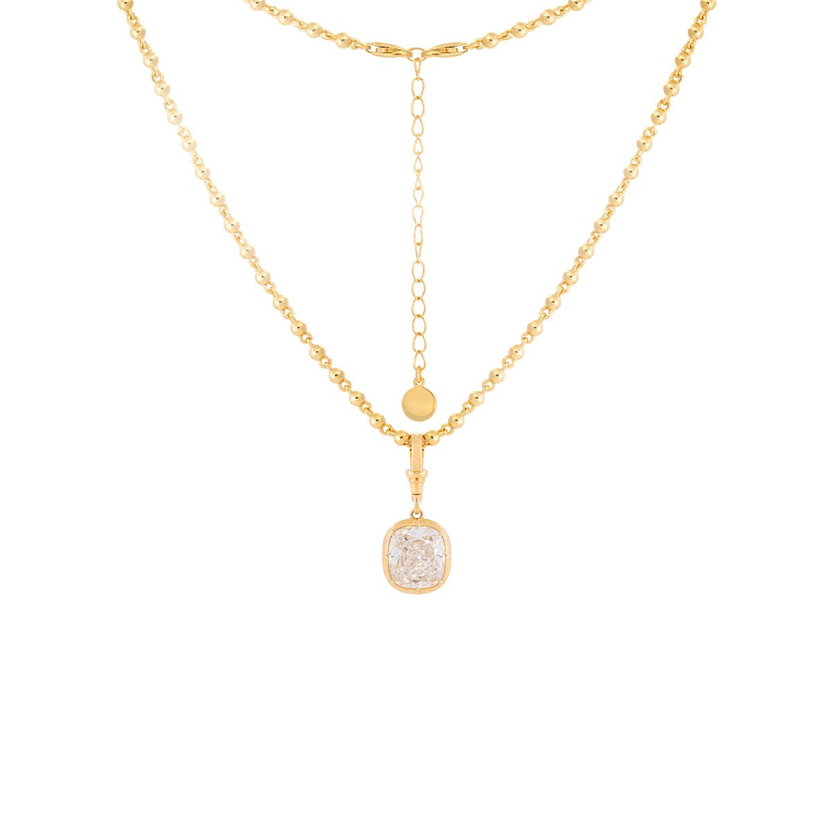 5 CT Elongated Cushion Cut Lab Diamond Bezel Pendant Necklace with Adjustable Beaded Chain - FIORESE JEWELRY