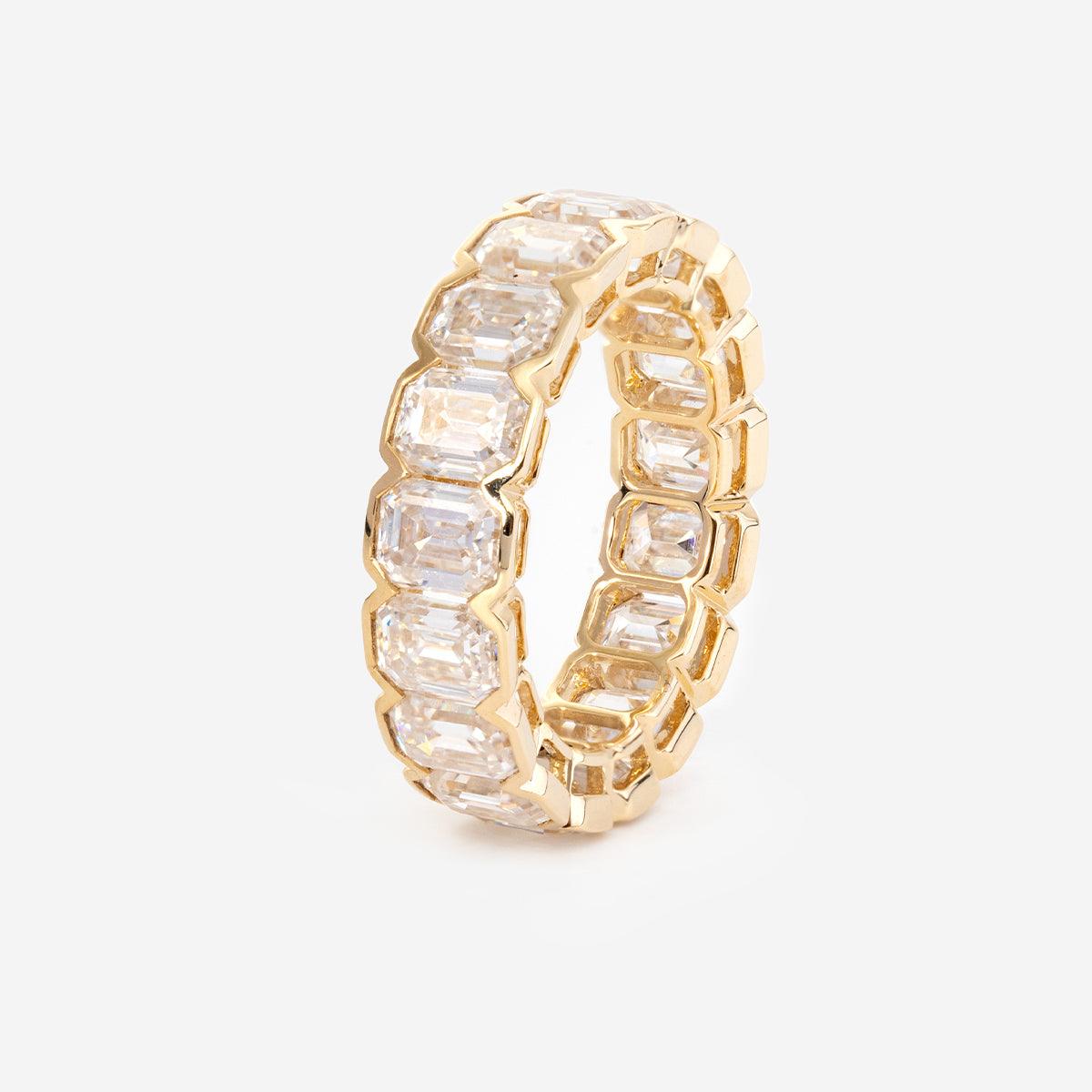 5*3mm Emerald Cut Lab Diamond Half Bezel Basket Eternity Ring - FIORESE JEWELRY