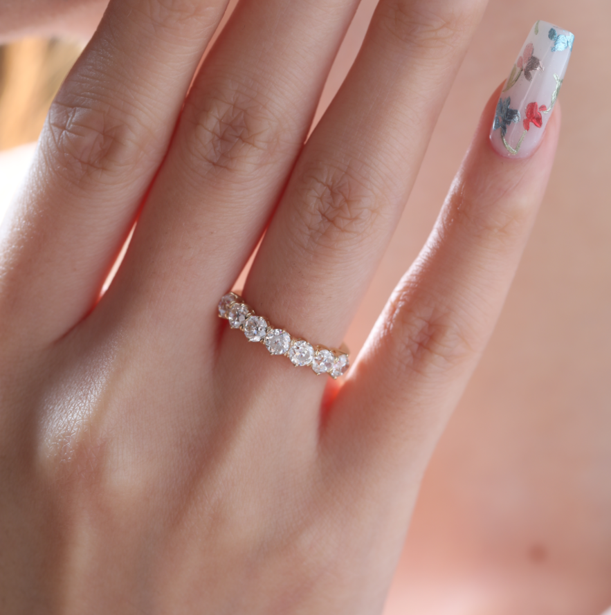 Old European-Cut Lab Diamond 7-Stone Half Eternity Ring with Tapered Band