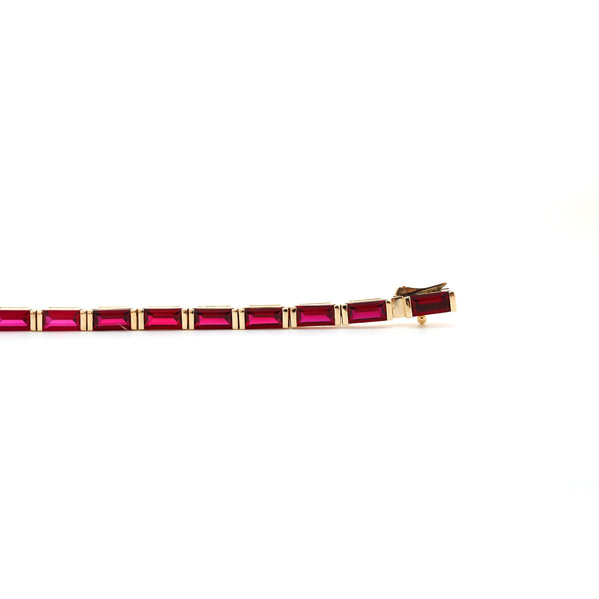 6×3mm Baguette Cut Lab Ruby Half - Bezel Basket Tennis Bracelet - FIORESE JEWELRY