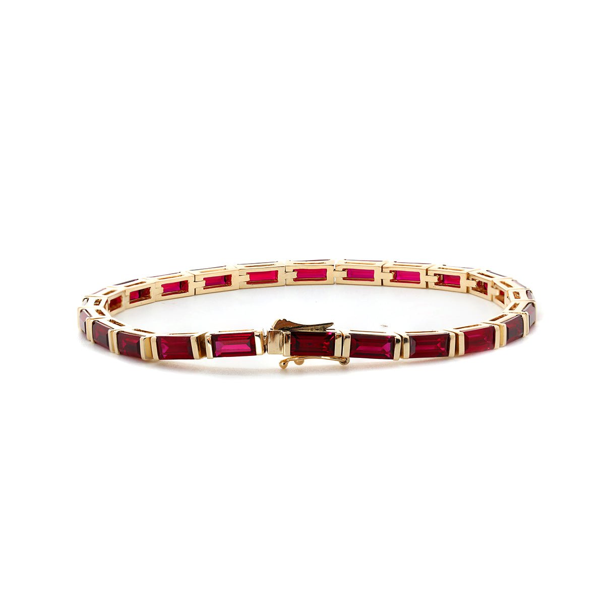 6×3mm Baguette Cut Lab Ruby Half - Bezel Basket Tennis Bracelet - FIORESE JEWELRY