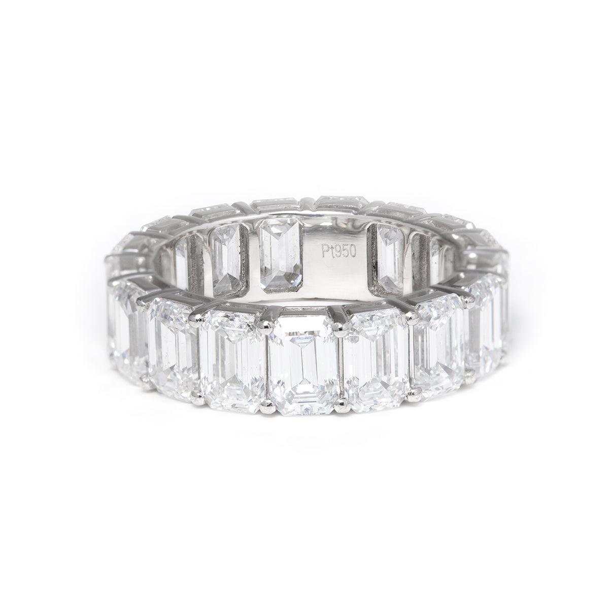 6*4mm Emerald Cut Lab Diamond Shared Prong Basket Eternity Ring - FIORESE JEWELRY