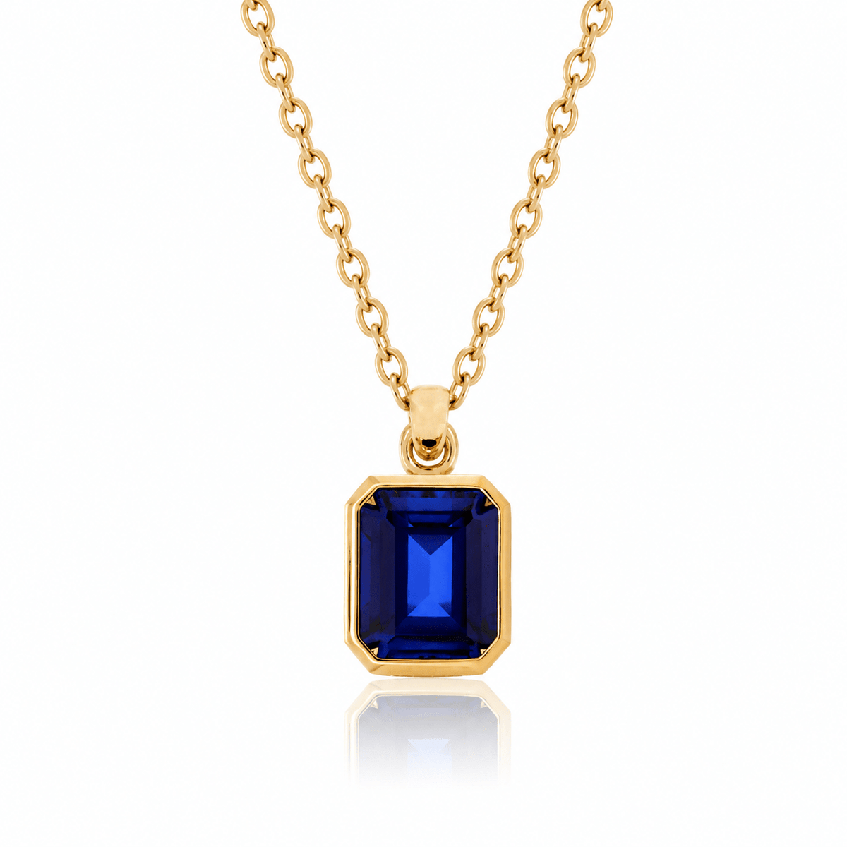 6ct Emerald - Cut Lab Sapphire Bezel Pendant Necklace - FIORESE JEWELRY