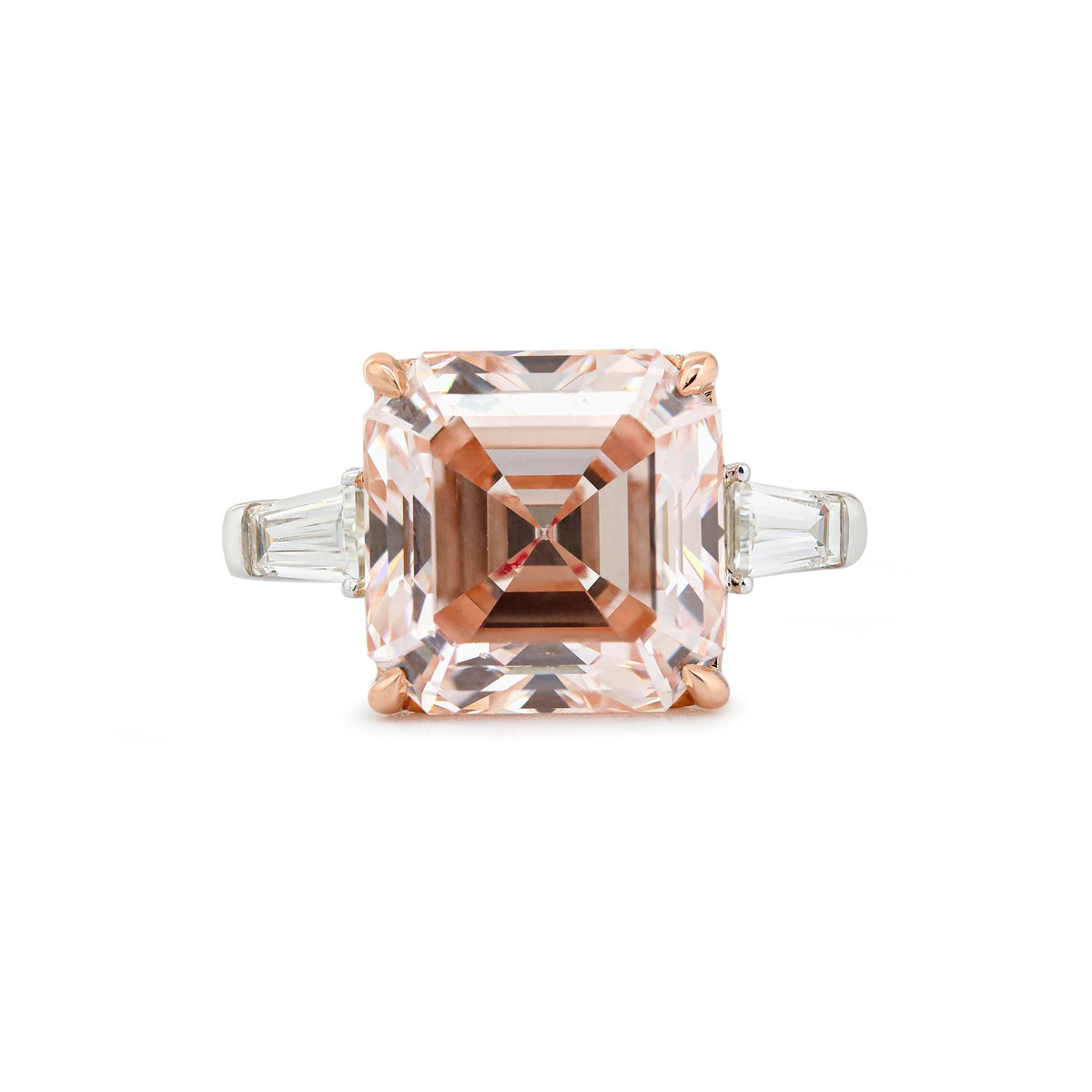 7.99CT Asscher Cut Pink Lab Diamond Classic Three Stone Statement Ring - FIORESE JEWELRY
