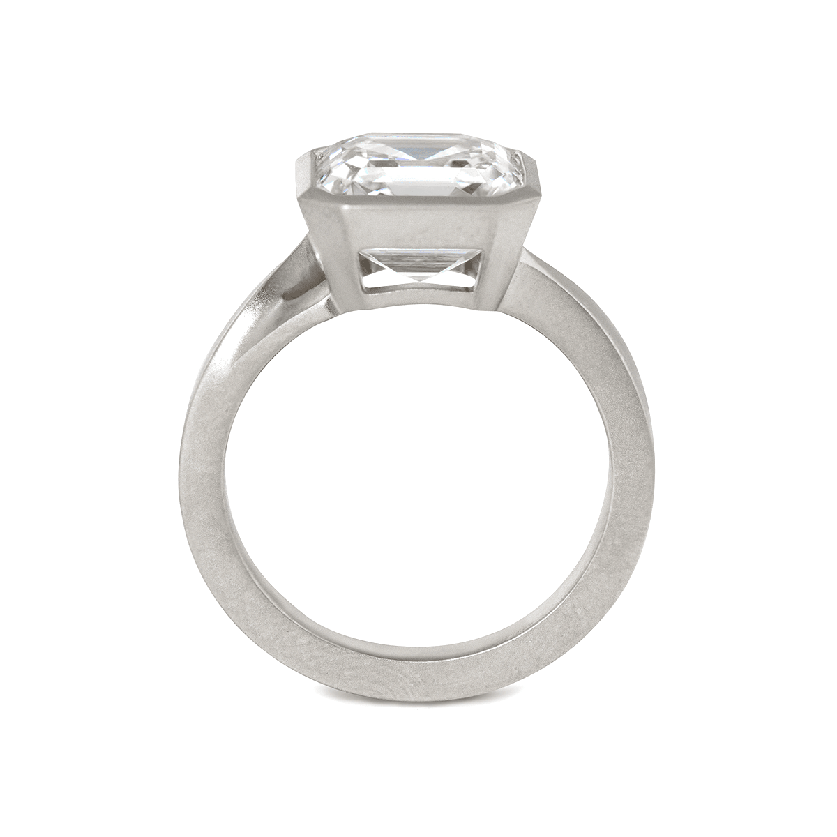 Asscher - Cut Lab Diamond Bezel - Set Matte Solitaire Ring with Dynamic Shank - FIORESE JEWELRY
