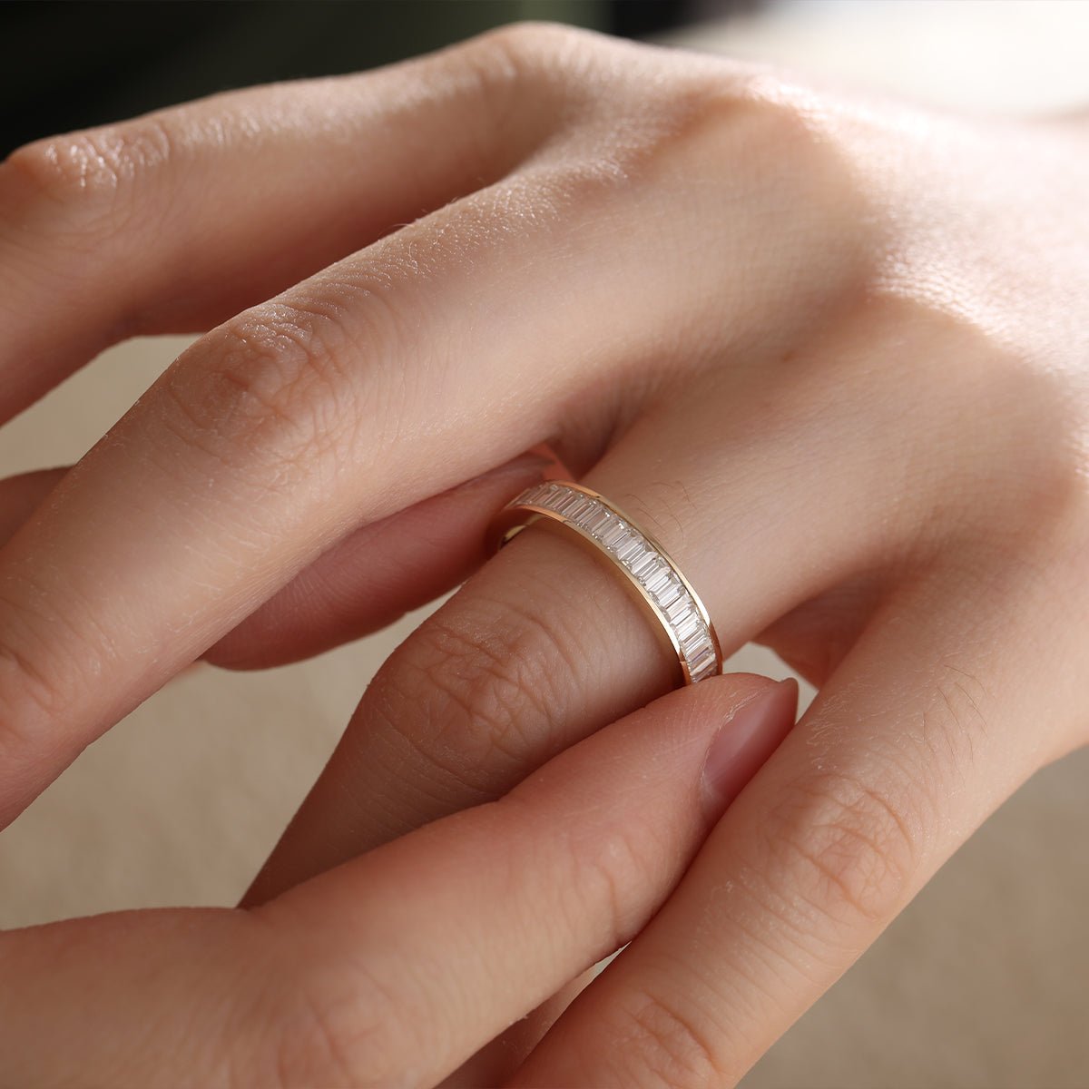 Baguette - Cut Lab Diamond Half Eternity Band with Channel Setting - FIORESE JEWELRY