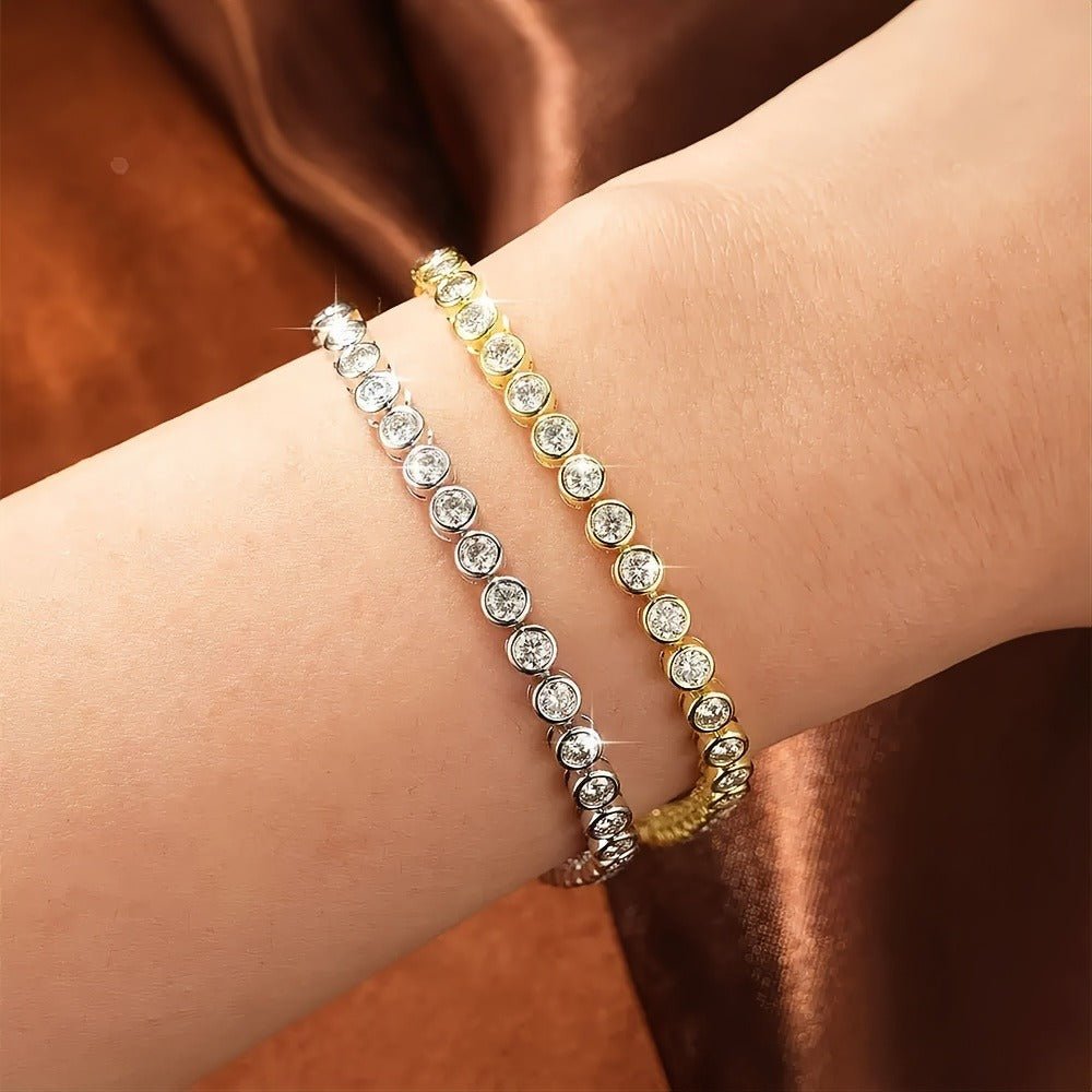 Bezel Set Basket DEF VS Lab Diamond Tennis Bracelet 14K 18K Gold - LGG Jewelry