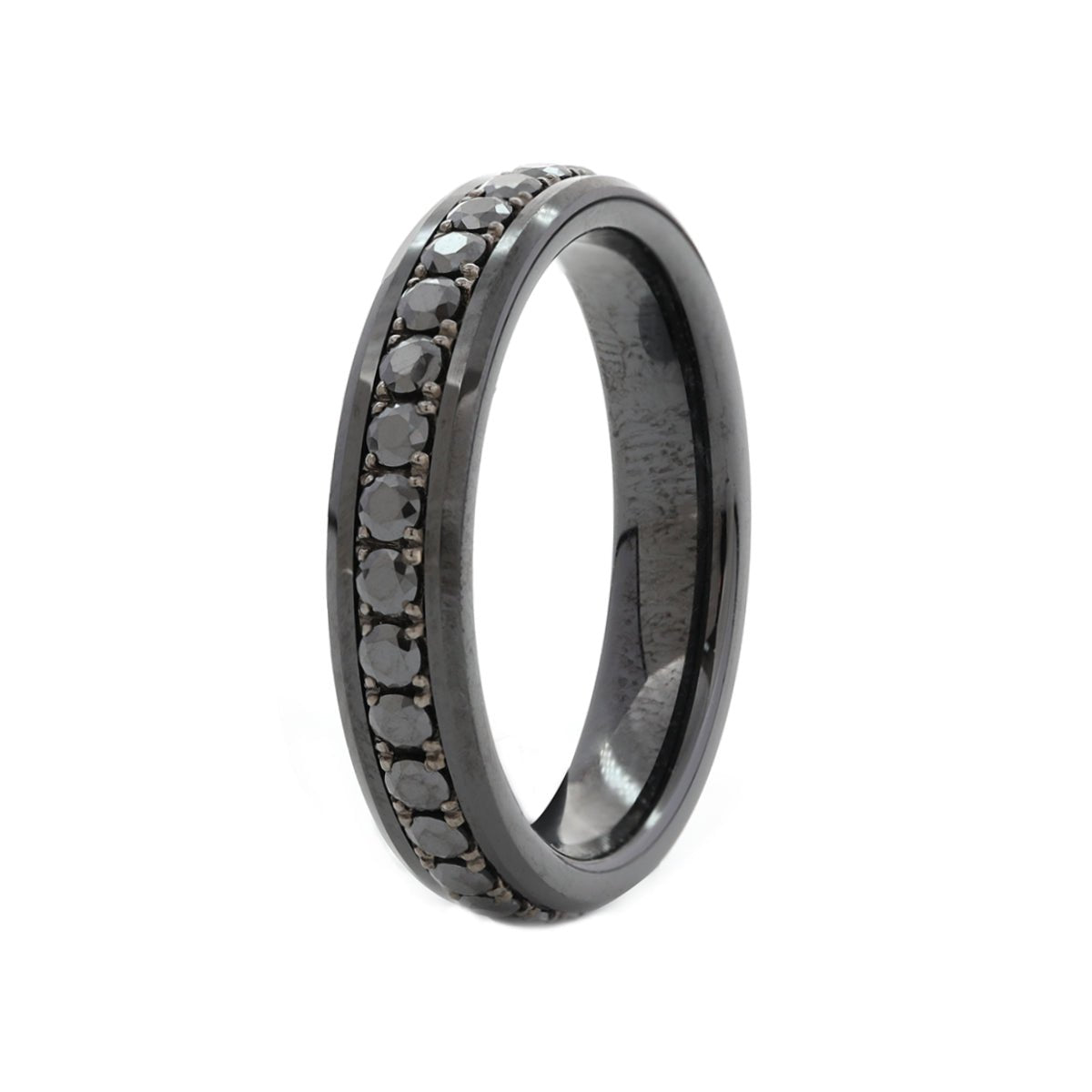 Black Ceramic Round Black Moissanite Fidget Ring - FIORESE JEWELRY