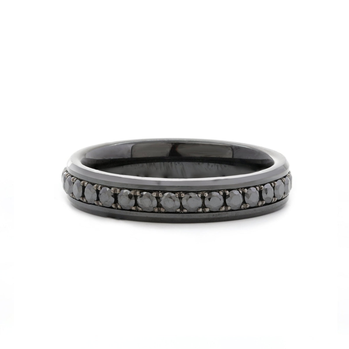 Black Ceramic Round Black Moissanite Fidget Ring - FIORESE JEWELRY