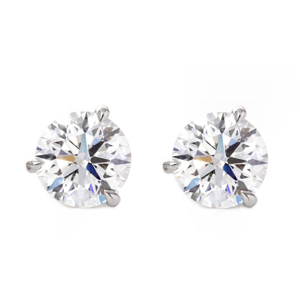 Cherished Moments 2 ct tw Round Cut Lab Diamond 3 Claw Prongs Martini Stud Earrings (DE/G Color, VS Clarity) - FIORESE JEWELRY