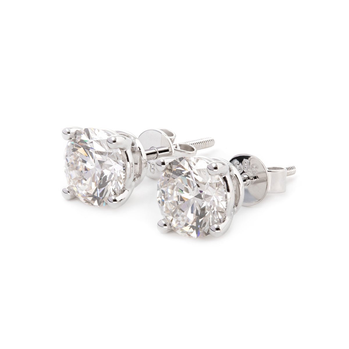 Cherished Moments 2 ct tw Round Cut Lab Diamond 4 Round Prongs Basket Stud Earrings (DE/G Color, VS Clarity) - FIORESE JEWELRY