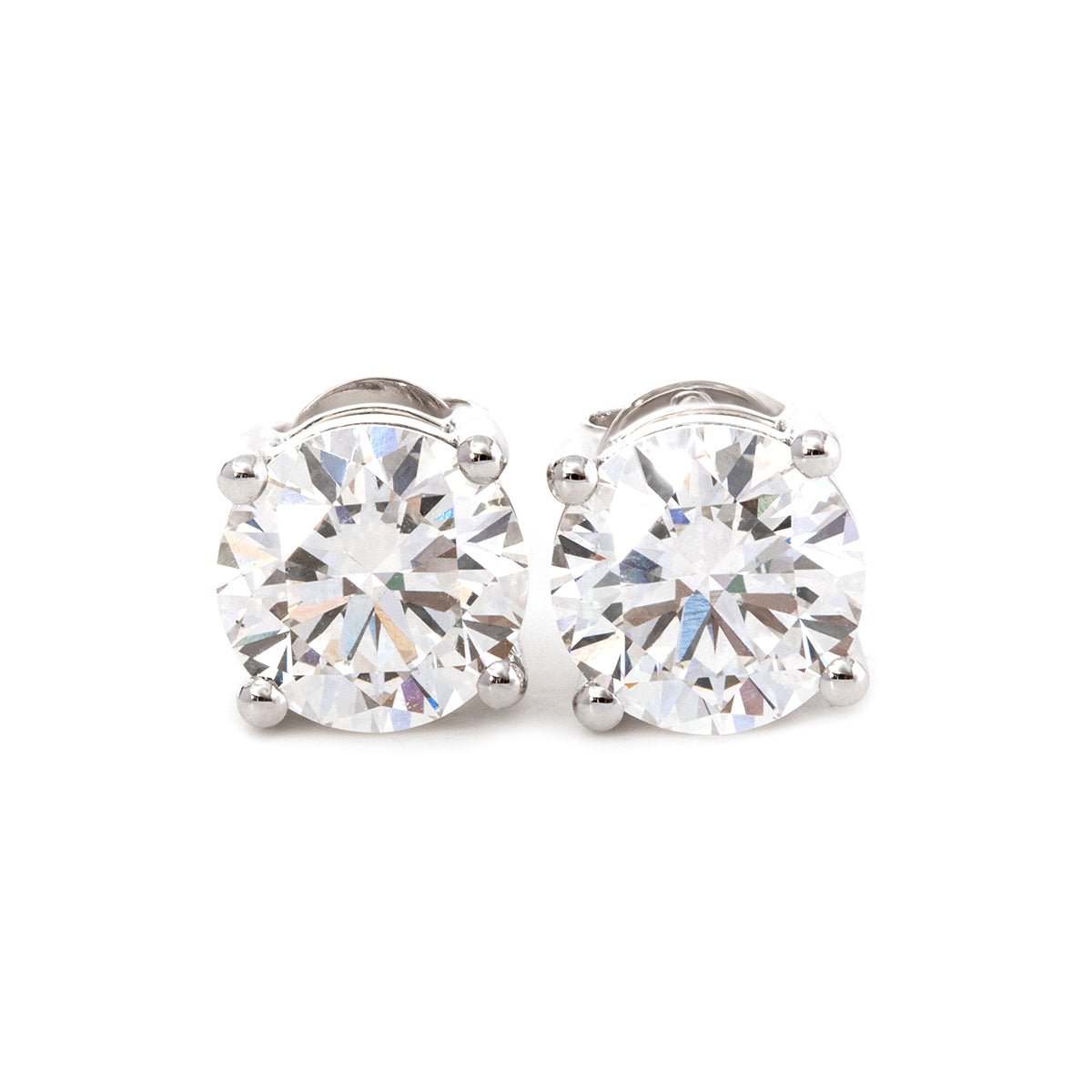 Cherished Moments 2 ct tw Round Cut Lab Diamond 4 Round Prongs Basket Stud Earrings (DE/G Color, VS Clarity) - FIORESE JEWELRY