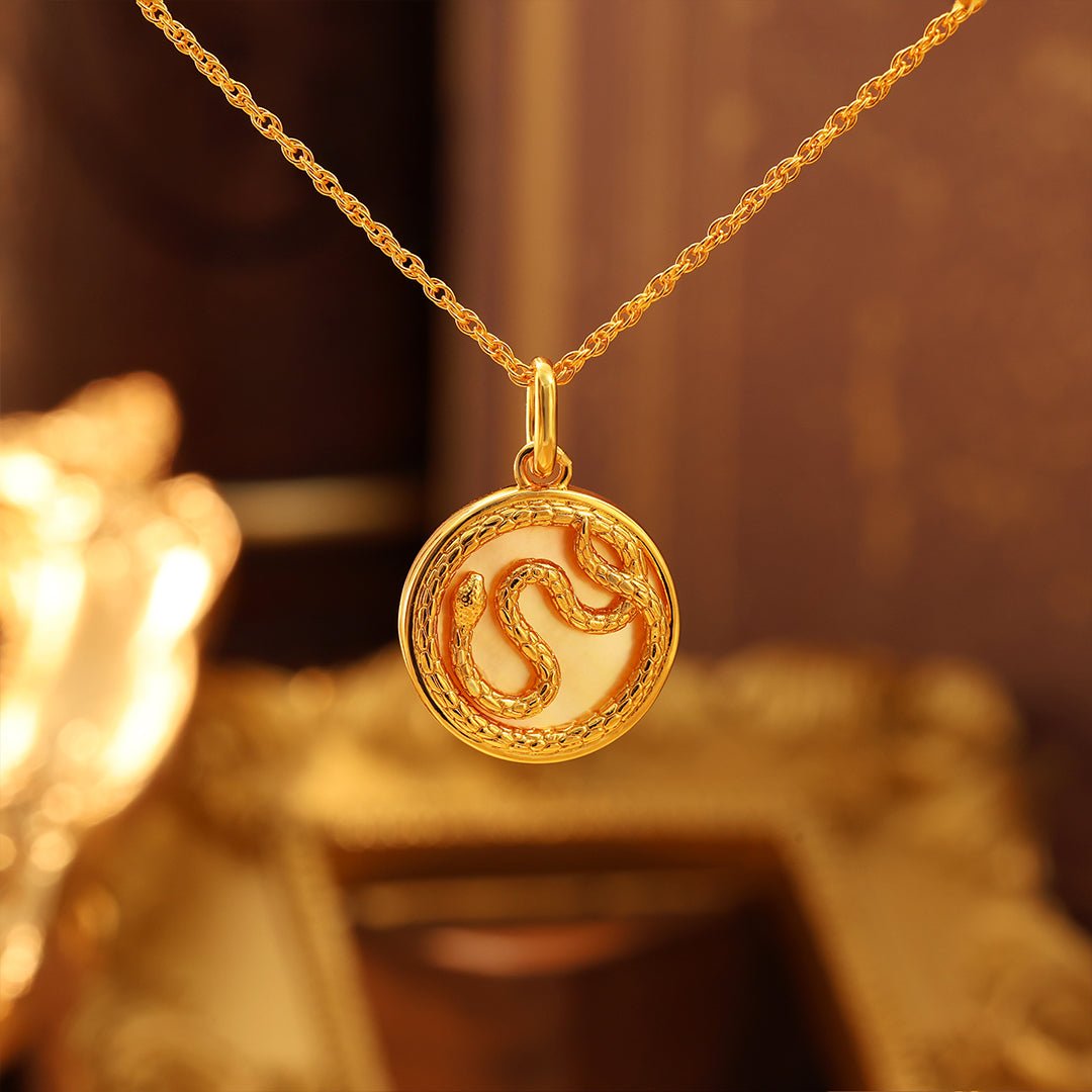 Chinese Zodiac Snake & Golden Nacre Pendant Necklace - LGG Jewelry