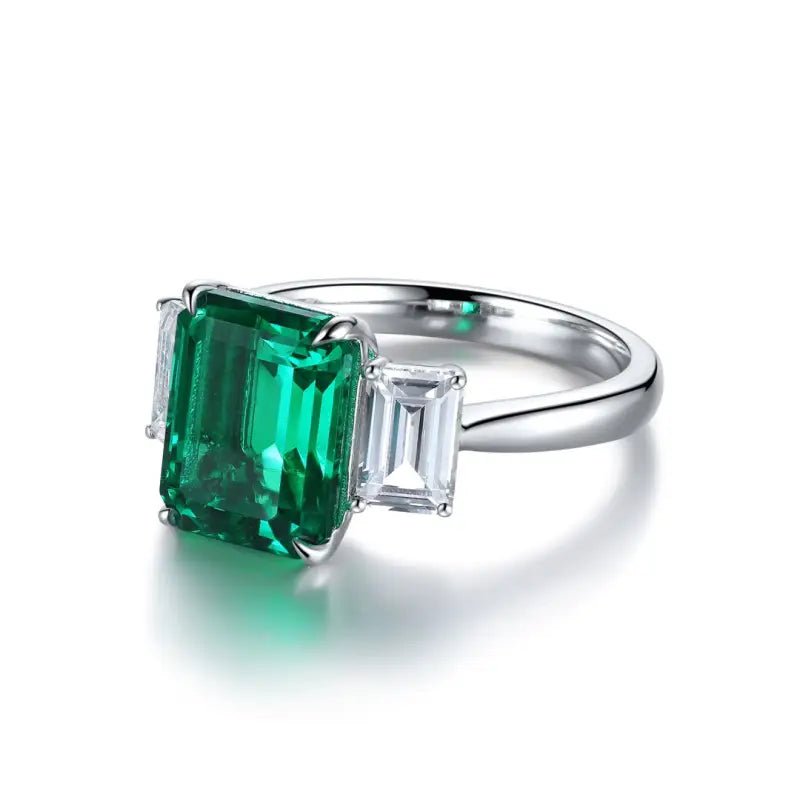 Classic 1.32 Ct Lab Emerald Three Stone Engagement Ring - LGG Jewelry