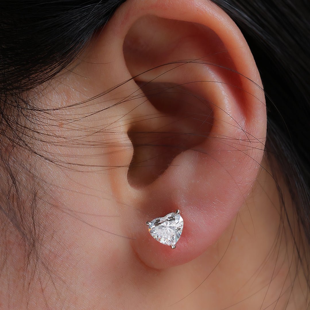 Classic Heart Shape Lab Diamond Three Prongs Ear Studs - LGG Jewelry