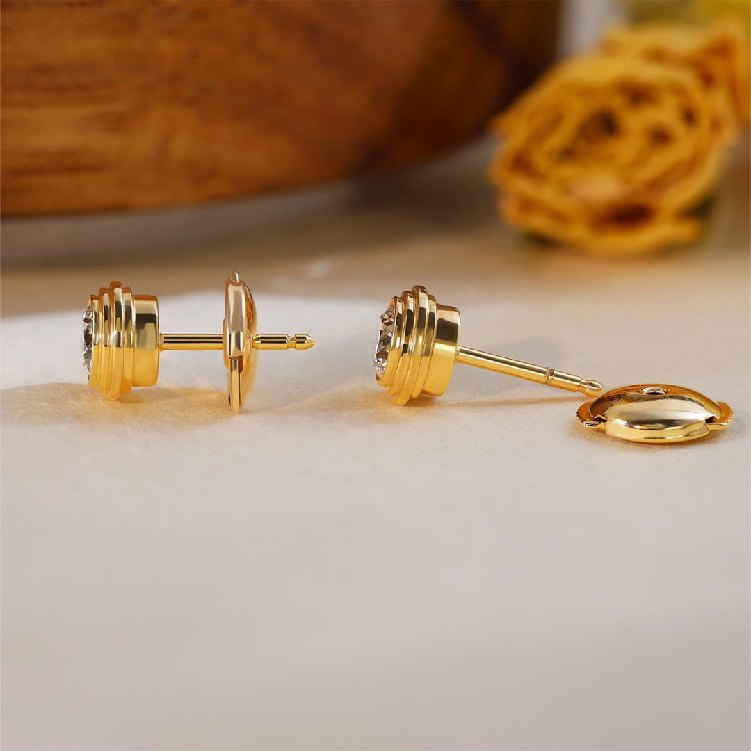 Classic Round Cut Lab diamond Bezel Ear Studs - LGG Jewelry