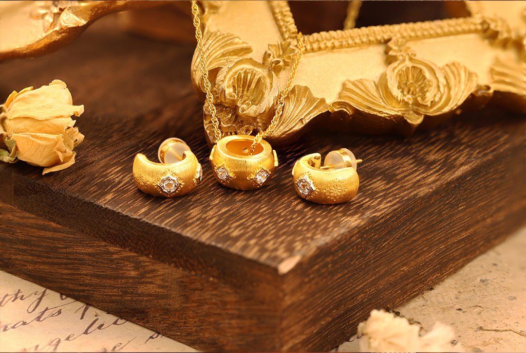 Crescent Brushed Gold Filled with Round CZ Huggie Earrings - LGG Jewelry