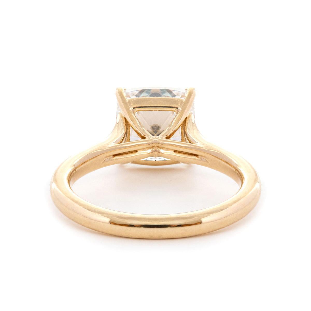 Cushion Cut Lab Diamond 4 - Claw Cathedral Bridal Set — Solitaire Engagement Ring with French Pavé Half Eternity Band - FIORESE JEWELRY