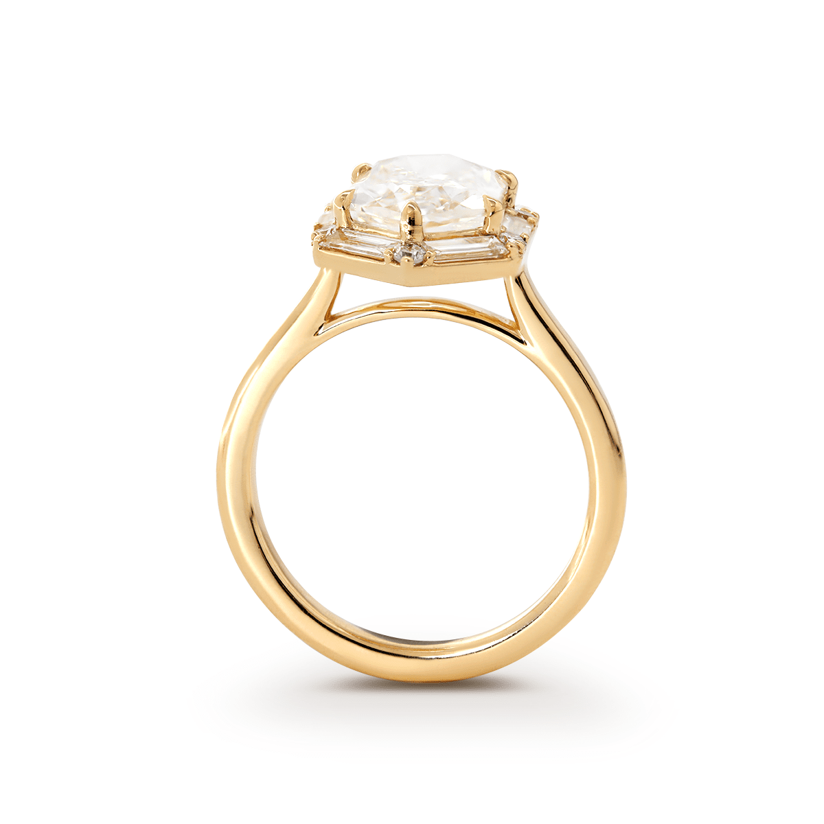 Duchess Cut Elongated Hexagonal Lab Diamond Ring with Baguette and Round Diamond Halo - FIORESE JEWELRY